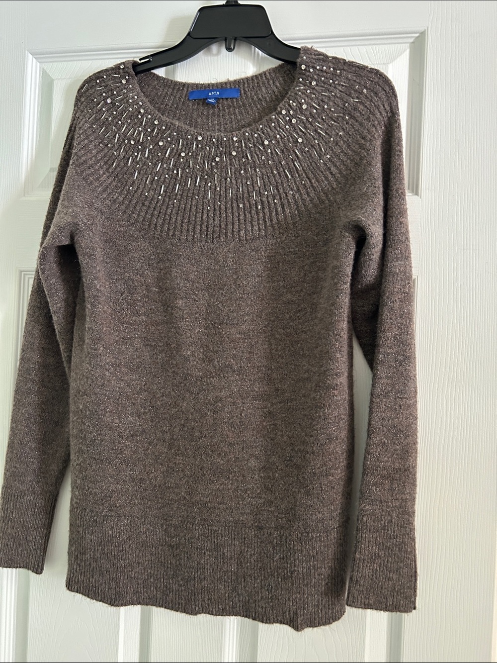 Apt. 9 Women's Brown Jeweled Crewneck Sweater